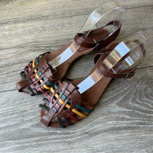 Arezzo Colourful Leather Huarache Strappy Sandal